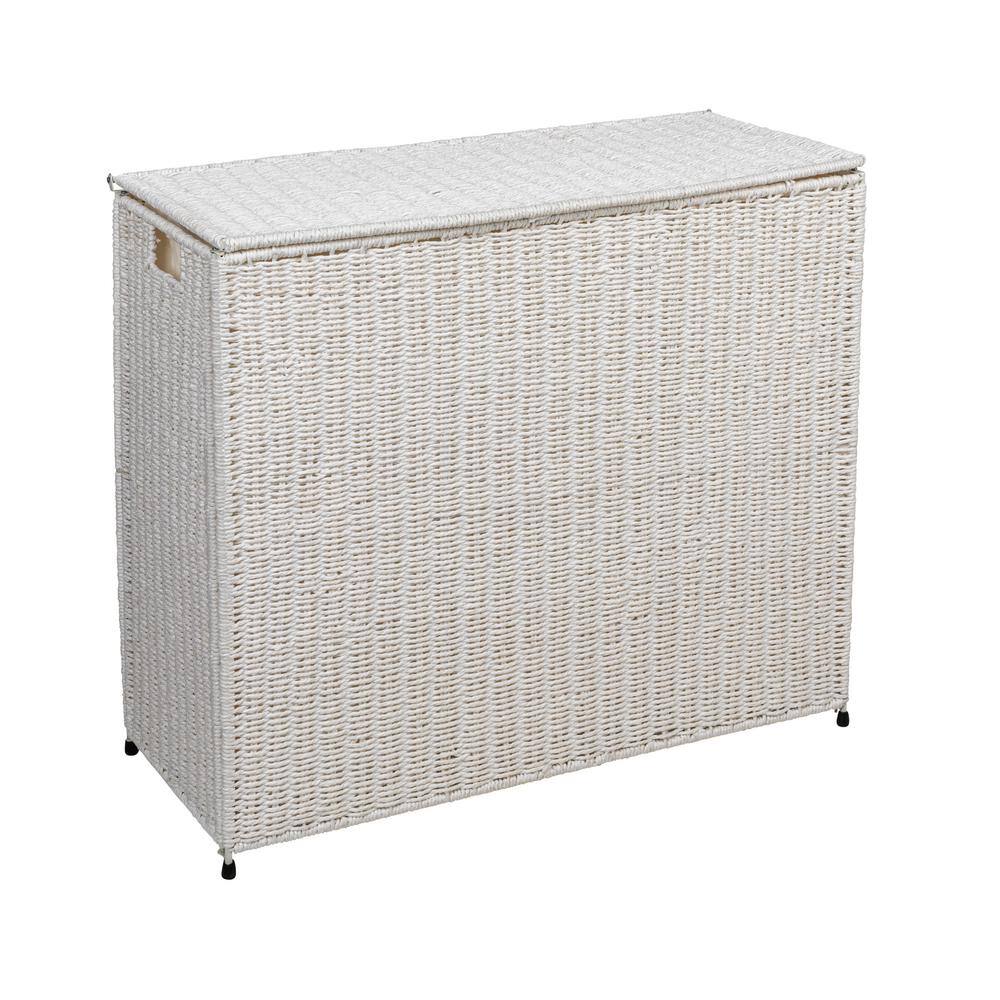 White Wicker 3-Compartment Laundry Sorter with Lid