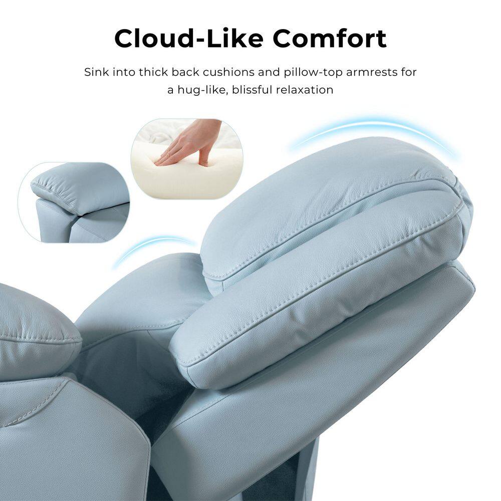 Powder Blue Leather Reclining Loveseat with Pillow Top Arms