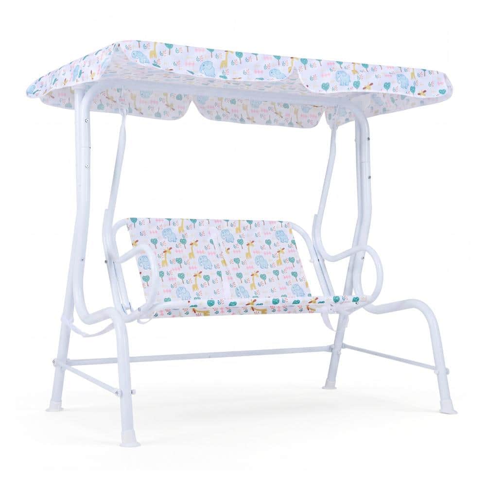 44.5 in. Kids 2-Seat Patio Swing with Adjustable Oxford Canopy and Safety Belts, White price history on PriceWatchPro