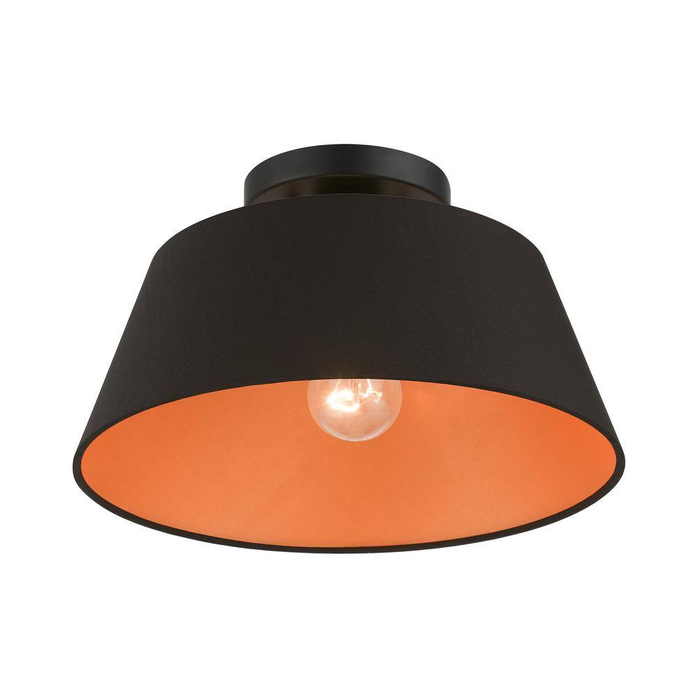 Palma Transitional Black Brass 1-Light Semi-Flush Drum Shade