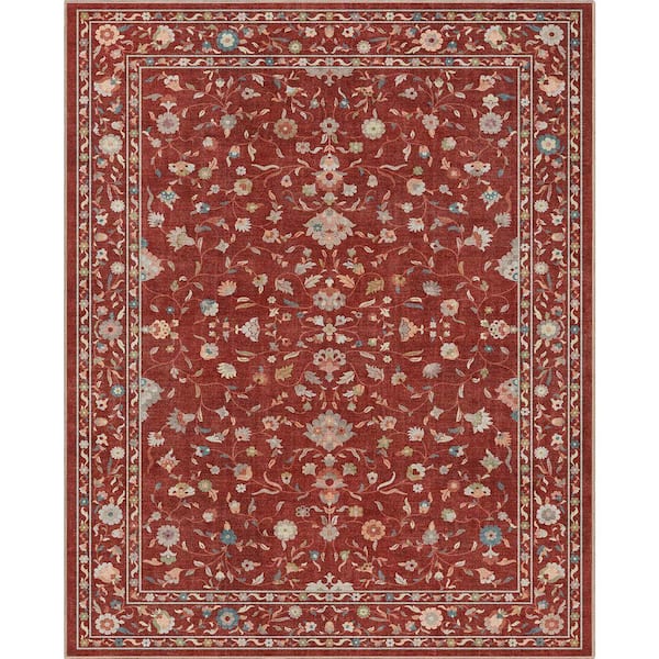 Apollo Serapi Yazd Traditioal Floral, Red 6 ft. in. x 9 ft. in. Area Rug