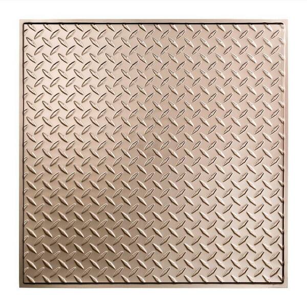 Fasade Diamond Plate 2 ft. x 2 ft. Revealed Edge Vinyl Lay-In Ceiling Tile in Brushed Nickel
