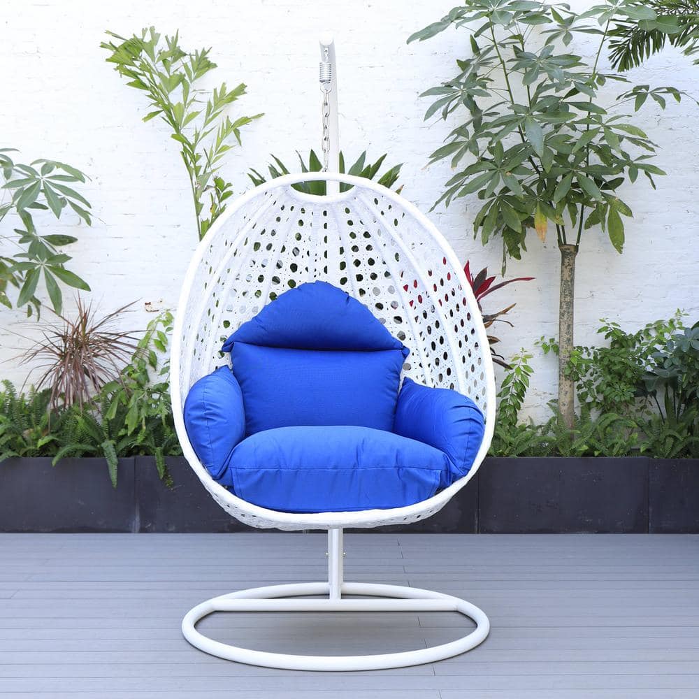 Luxurious Blue Wicker Hanging Egg Chair with Soft Cushions