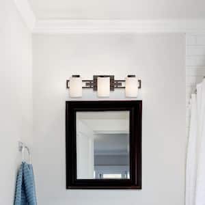 Del Ray 24 in. 3-Light Flemish Bronze Modern Vanity with White Opal Glass Shades