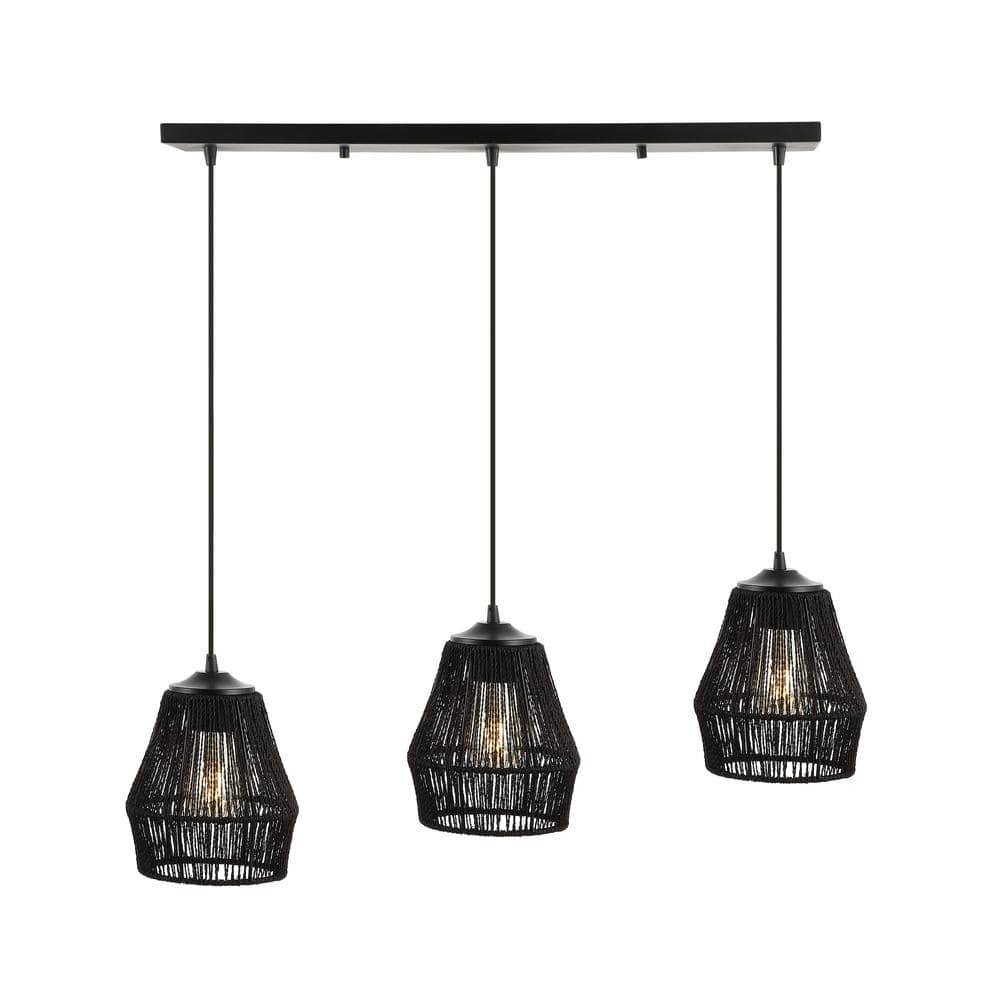 Ibiza Island Black Woven Rope and Metal 3-Light LED Pendant