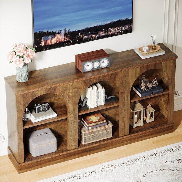 Ezlynn Brown TV Stand Entertainment Center Fits TVs up to 50 to 65 in. with 3 Tier Storage for Home Living Room Bedroom