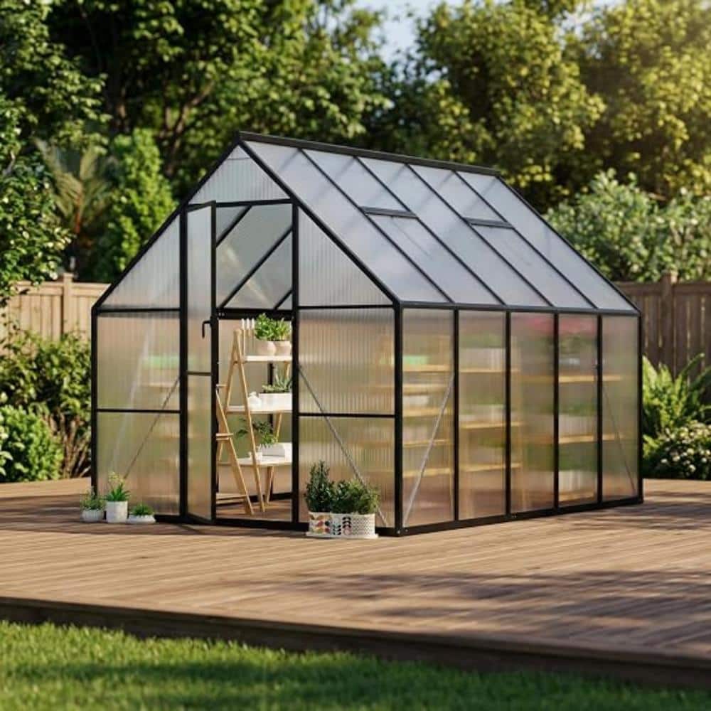 8x14 FT Polycarbonate Walk-in Greenhouse, Aluminum Frame with Lockable Door & Adjustable Roof Vent, Black price history on PriceWatchPro