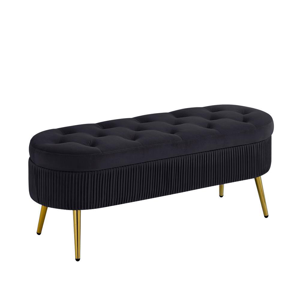 43.3 in. W x 15.7 in. D x 16.53 in. H Black Linen Cabinet with Velvet Uphol