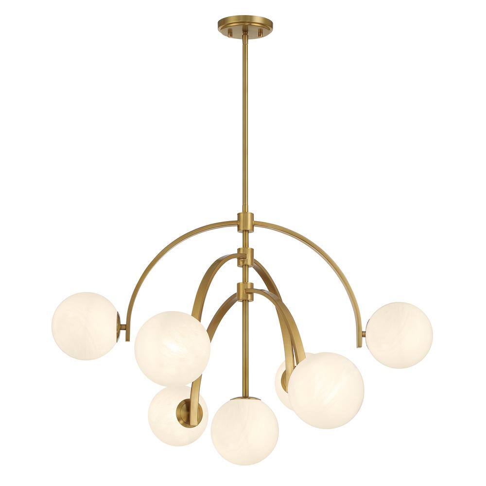 Marias 7-Light Warm Brass Globe Chandelier with Strie Glass