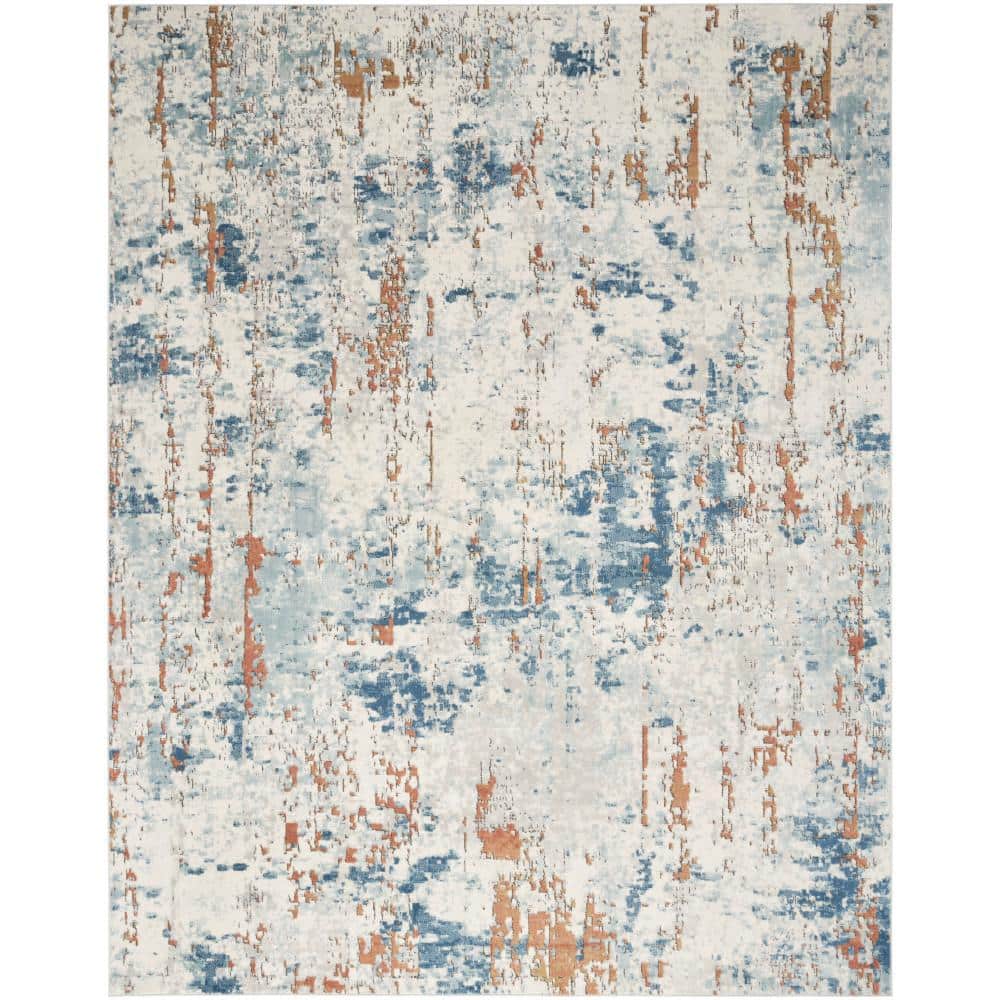 Handmade Beige Blue Rust Rectangular Abstract Synthetic Rug 8' x 10'