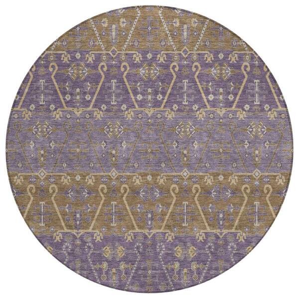 Chantille Machine Washable Indoor/Outdoor Abstract ACN2858 Plum 8 ft. x 8 ft. Round Rug