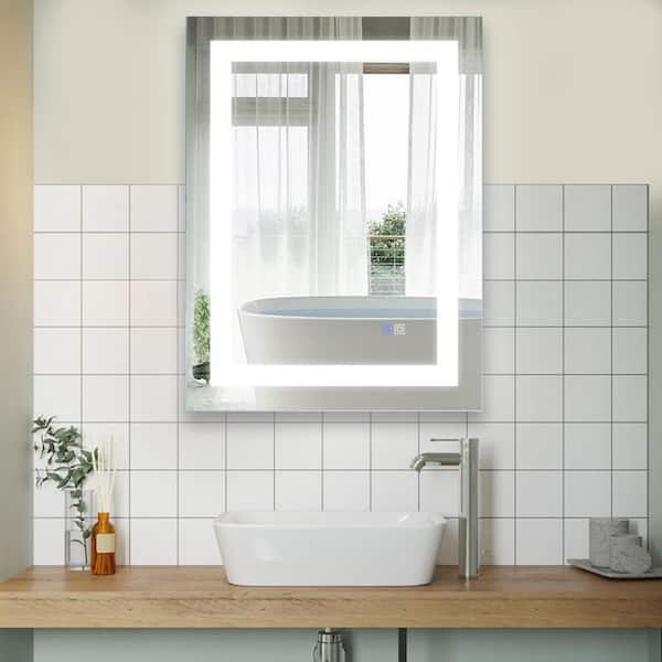 24 in. W x 32 in. H Large Rectangular Frameless Anti-Fog LED Wall Mounted Bathroom Vanity Mirror With Lights