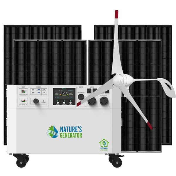 Powerhouse Gold Plus WE 7,200-Watt Electric Switch Solar Generator with (4) 410-Watt Panels, (1) Wind Turbine and Wheels