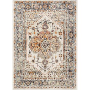 Rodeo Carno Bohemian Eclectic Beige 3 ft. 11 in. x 5 ft. 3 in. Medallion Oriental Distressed Area Rug