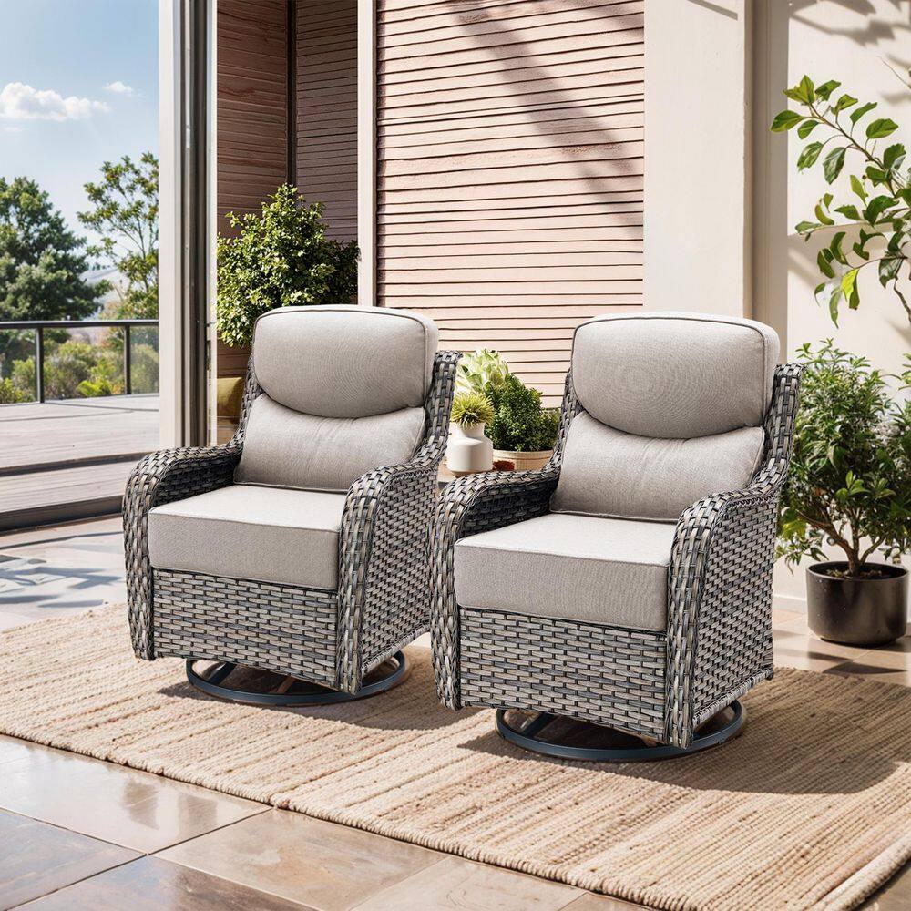 Holion Gray Wicker Outdoor Rocking Chair Patio Furniture Swivel Glider Deep Seating Set with 6 in. Thick Beige Cushions price history on PriceWatchPro