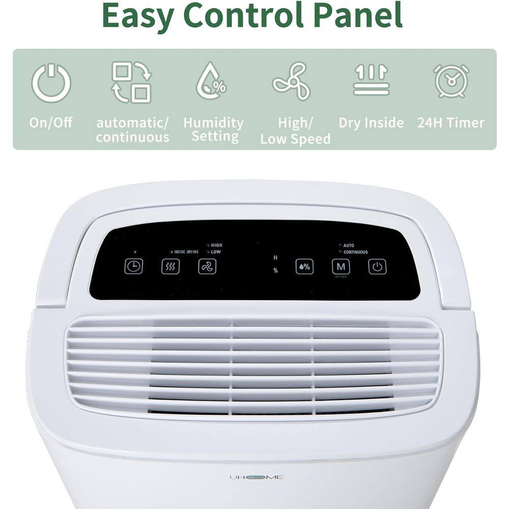 Uhome 120 Pints White Digital Dehumidifier with Drain Hose