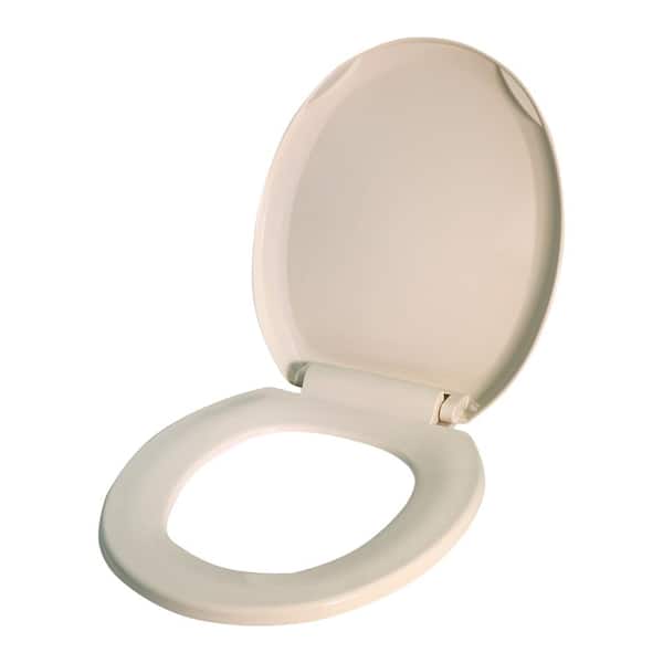 PLUMBFLEX Round Molded Plastic, Adjustable Hinge Front Toilet Seat in Beige 15-1/4 in. x 13-3/4 in. x .67 in.