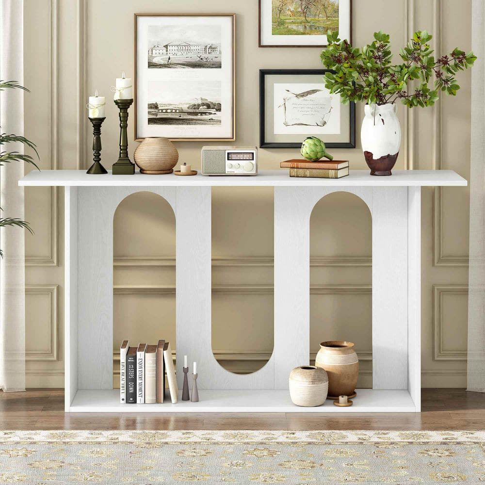60 in. White Rectangle Wood Console Table Entryway Table