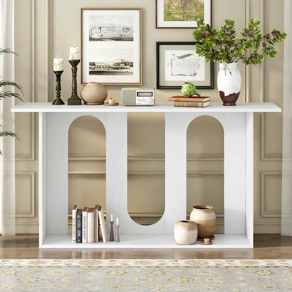 Polibi 60 in. White Rectangle Wood Console Table Entryway Table