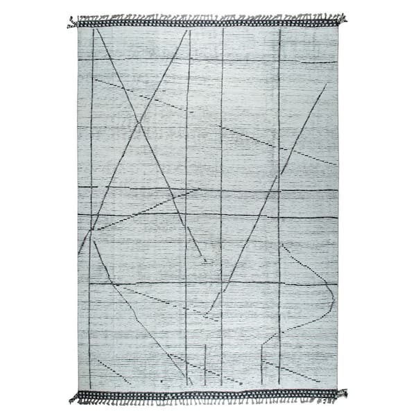 Ivory Hand-Knotted Wool Contemporary Marrakech Handspun, Timeless Elegance for Living Room, 9 ft. x 12 ft. Area Rug