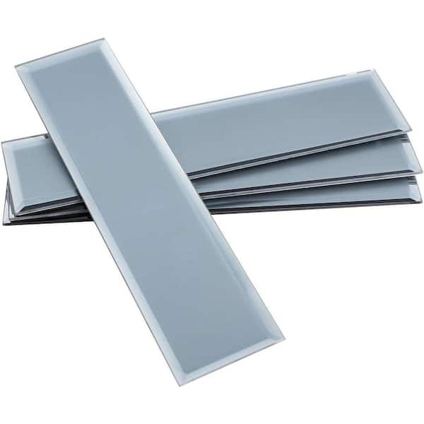Reflections 3 in. X 12 in. Beveled Frosted Matte Blue Glass Mirror Subway Wall Tile (14 sq.ft./Case)