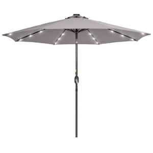 9 ft. Patio Umbrella Title Led Adjustable Large Beach Umbrella for Garden Outdoor UV Protection in Light Gray