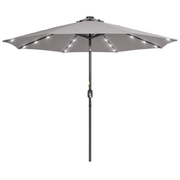 Unbranded 9 ft. Patio Umbrella Title Led Adjustable Large Beach Umbrella for Garden Outdoor UV Protection in Light Gray
