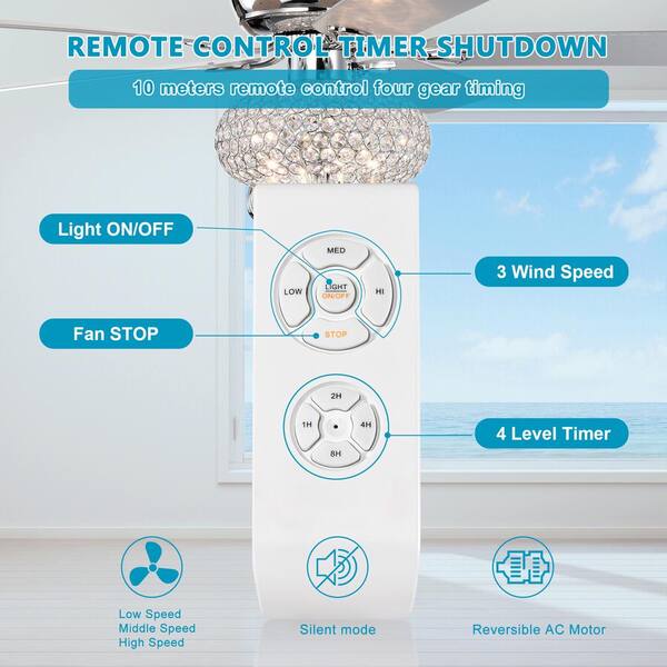 Sunpez 52 in. Indoor Chrome Crystal Modern Ceiling Fan with
