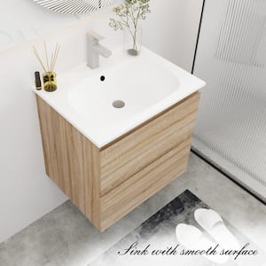 24 in. W x 18 in. D x 20.25 in. H Single Sink Wall Bath Vanity in Light Oak with White Ceramic Top
