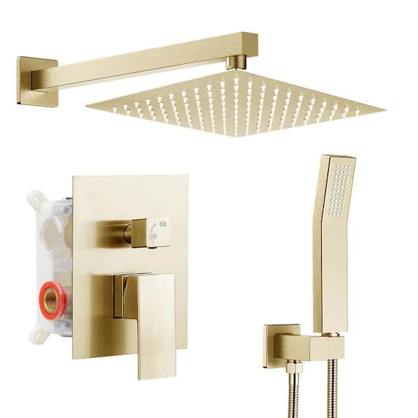 MTTCLE 1-Spray Square High Pressure Shower Faucet Set with Hand Shower in Brushed Gold (Valve Included)