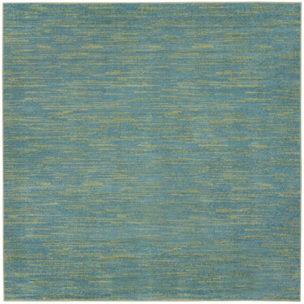 Blue, Green 7 ft. x 7 ft. Woven Polypropylene Indoor/Outdoor Area Rug