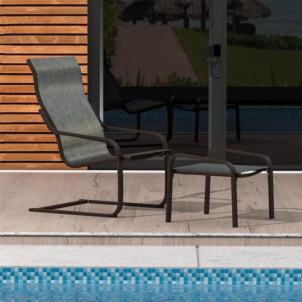 Metal Outdoor Dining Chair Outdoor Lounge Chair Outdoor Recliner in Dark Gray (Set of 2) 1-Chair Plus 1-Ottoman price history on PriceWatchPro