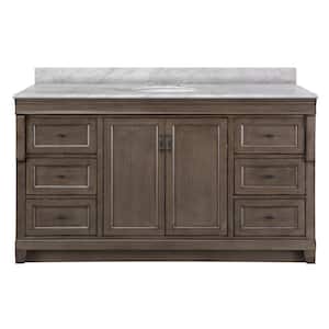 Naples 61 in. W x 22 in. D Bath Vanity in Distressed Gray with Marble Vanity Top in Carrara White