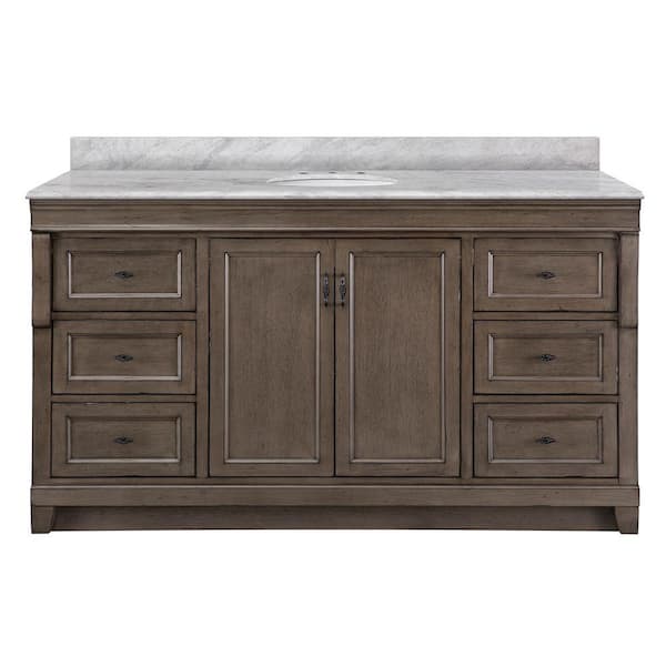 Home Decorators Collection Naples 61 in. W x 22 in. D Bath Vanity in Distressed Gray with Marble Vanity Top in Carrara White