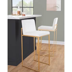 Fuji High Back 31 in. White Faux Leather and Gold Metal Bar Stool (Set of 3)