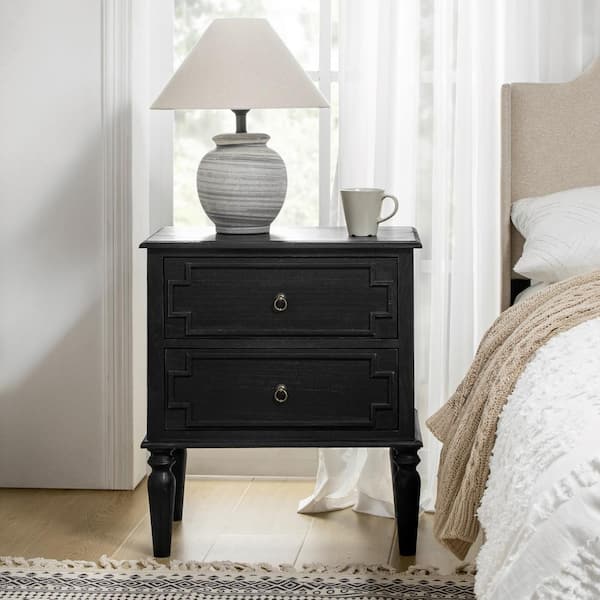 JAYDEN CREATION Leo Charcoal 2-Drawers Farmhouse Solid Wood Nightstand