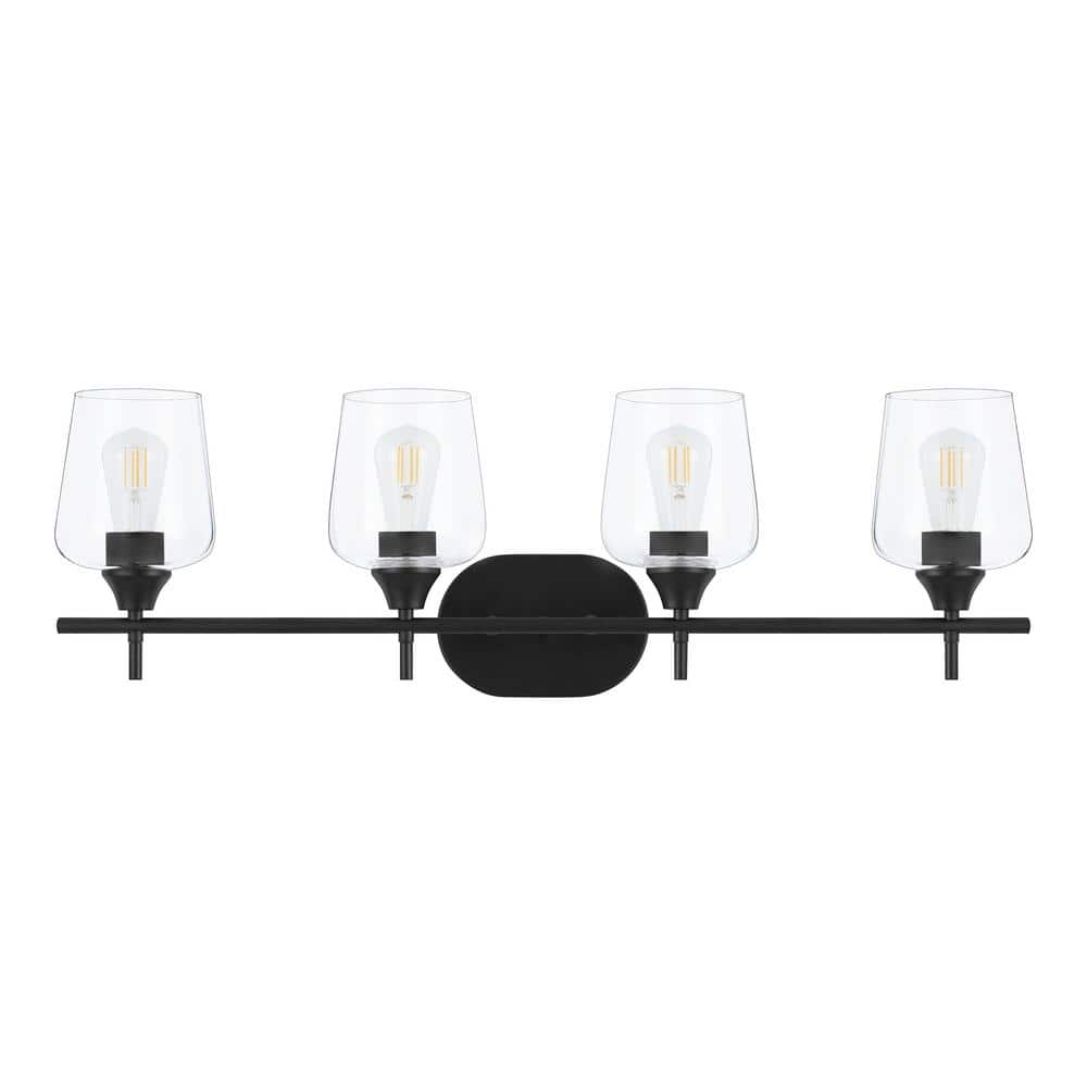 Pavlen 33 in. 4-Lights Black Vanity Light with Clear Glass Shade -  Hampton Bay, GS-W041401BK