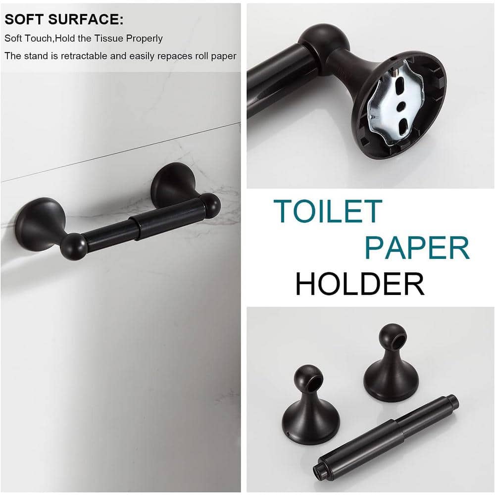 Oil-Rubbed Bronze 4-Piece Bathroom Hardware Set with Adjustable Towel Bar