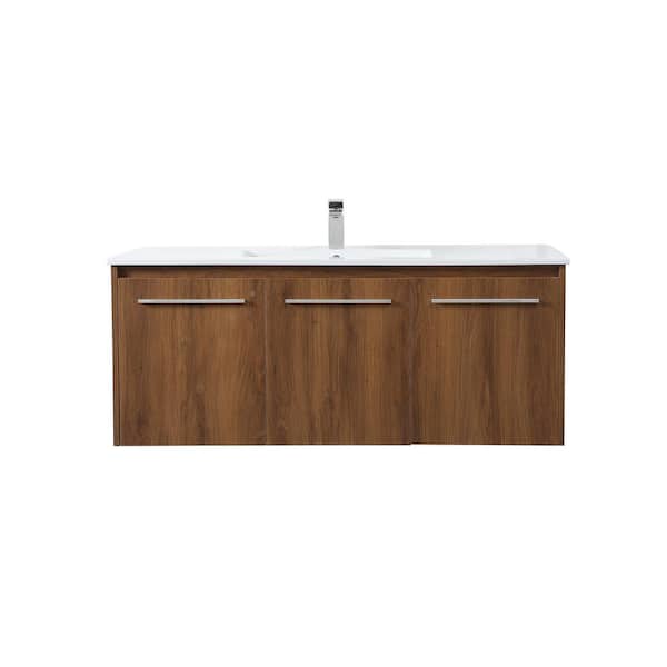 Unbranded Simply Living 48 in. W x 18.31 in. D x 19.69 in. H Bath Vanity in Walnut Brown with White Resin Top