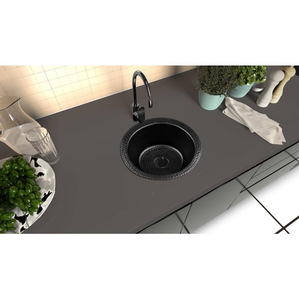Black Hand Hammered Circular Aluminum Bar Prep Sink, 12 inches