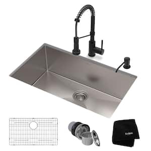 Standart PRO All-in-One Undermount Stainless Steel 32 in. Single Bowl Kitchen Sink with Faucet in Stainless Steel