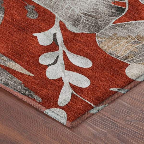 Mayfield Premium Machine Washable Abstract AMF2260 Red 2 ft. x 7 ft. Runner Rug