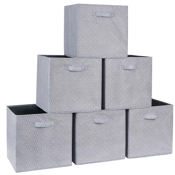 Ornavo Home 6-Pack Storage Cube Bins with Dual Handles -13 in. - Diamond Gray