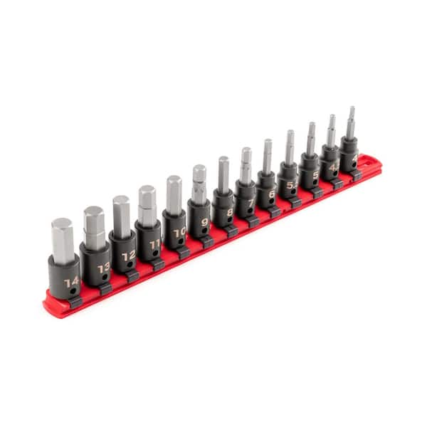 3/8 in. Drive Hex Impact Bit Socket Set with Rail, 13-Piece (4-14 mm)