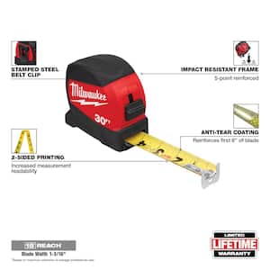 30 ft. x 1-3/16 in. Compact Wide Blade Tape Measure with 15 ft. Reach