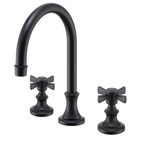 Mondawe High-Arc 8 in. Widerspread 2-Handle Bathroom Faucet in Matte Black