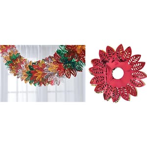 8 ft. 2.5 in. x 13.5 in. Christmas Poinsettia Accordion Hanging Decoration (2-Pack)
