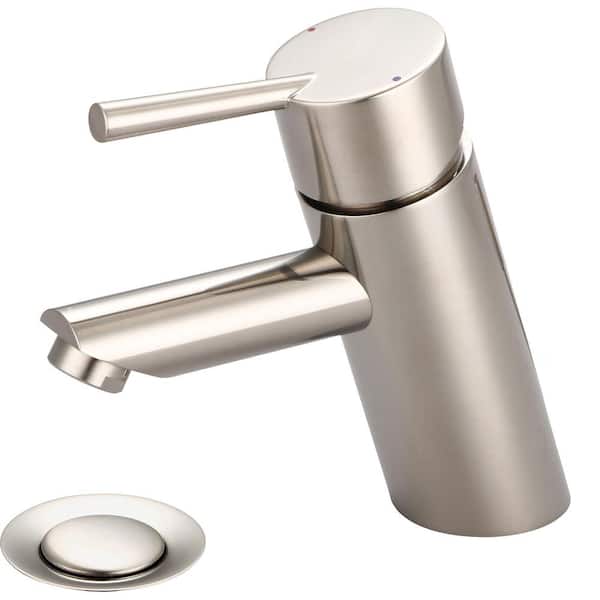 OLYMPIA Single Handle Single Hole Bathroom Faucet in Brushed Nickel