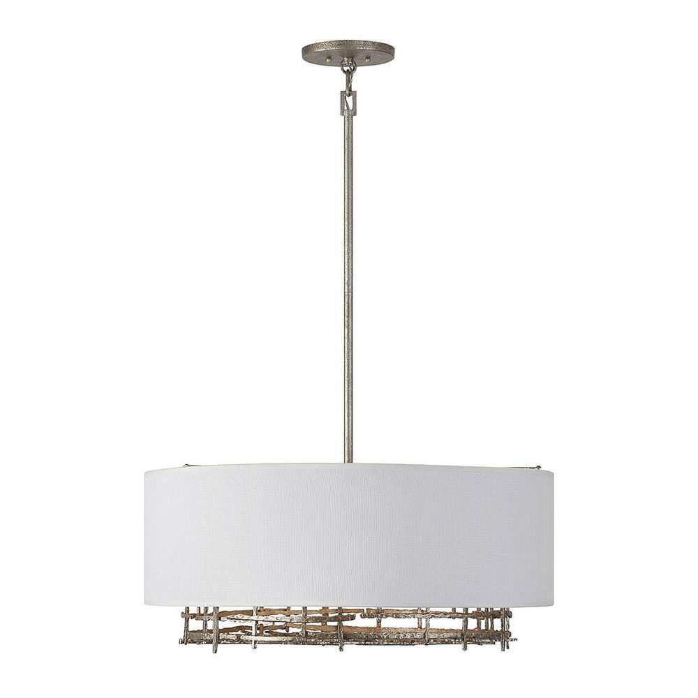 Champagne Luxe 6-Light Pendant with White Linen Drum Shade