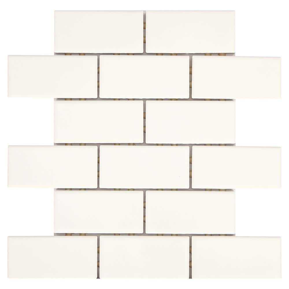 Restore Bright White 4 in. x 4 in. Ceramic Brick Joint Mosaic Sample Tile